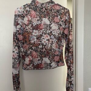 MESH SHEER Floral Long Sleeve Women's Top